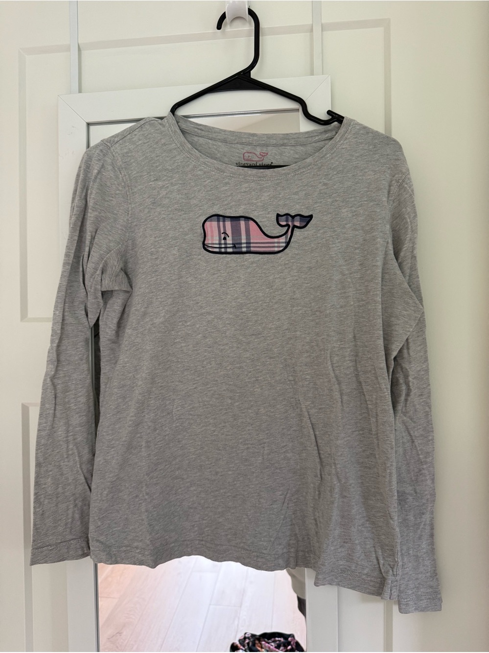 Vineyard Vines Gray Long-Sleeve Shirt with Pink Plaid Whale size M